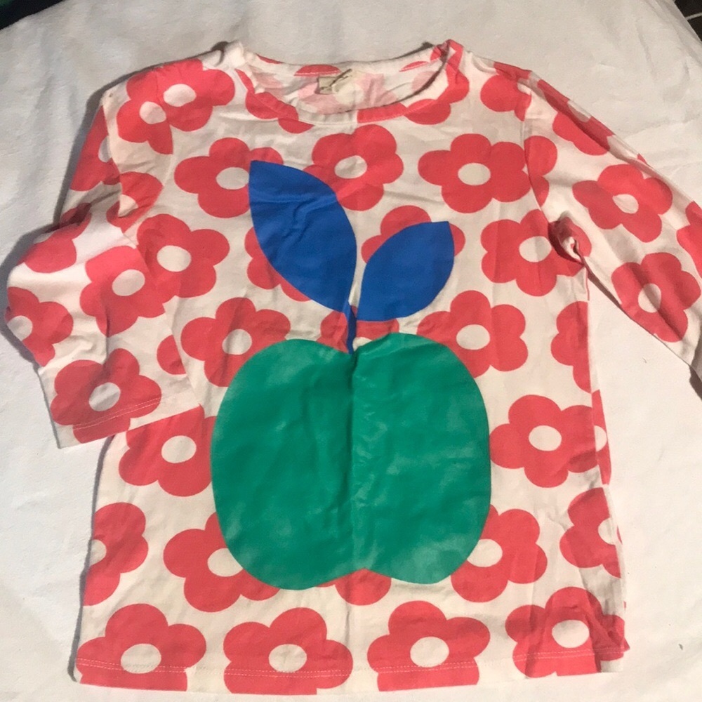Mini Boden Floral Print Shirt with Apple Design